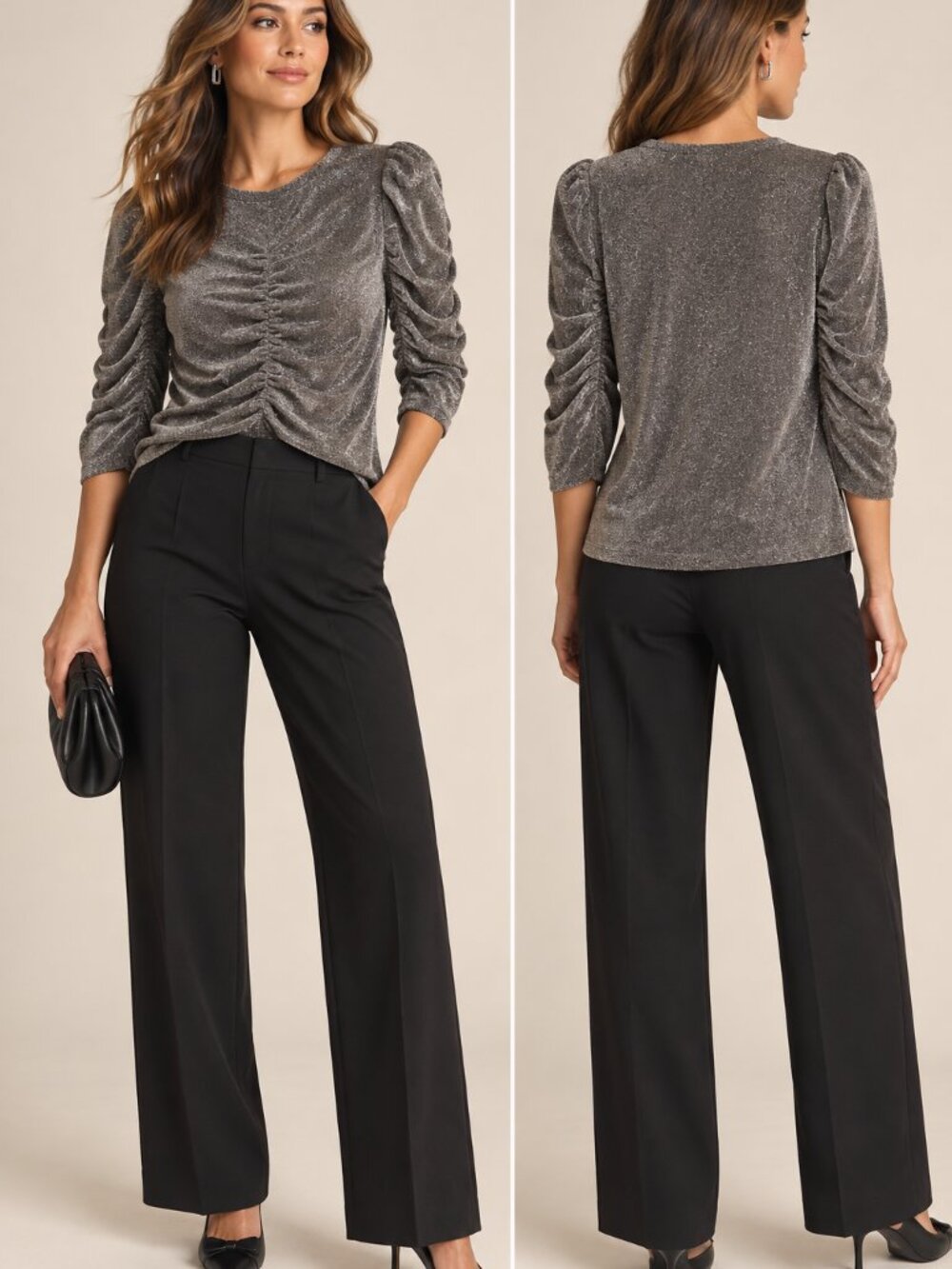 Rebecca Taylor Lurex Jersey Ruched Metallic Silver Top Large